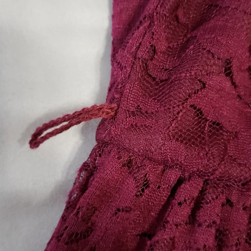 By & By Wine Red Lace Midi Dress Size Medium  Juniors/ Women Boho Romantic